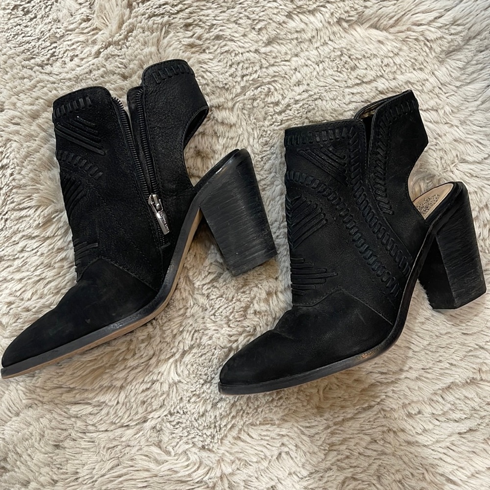 Vince Camuto open heel zip bootie